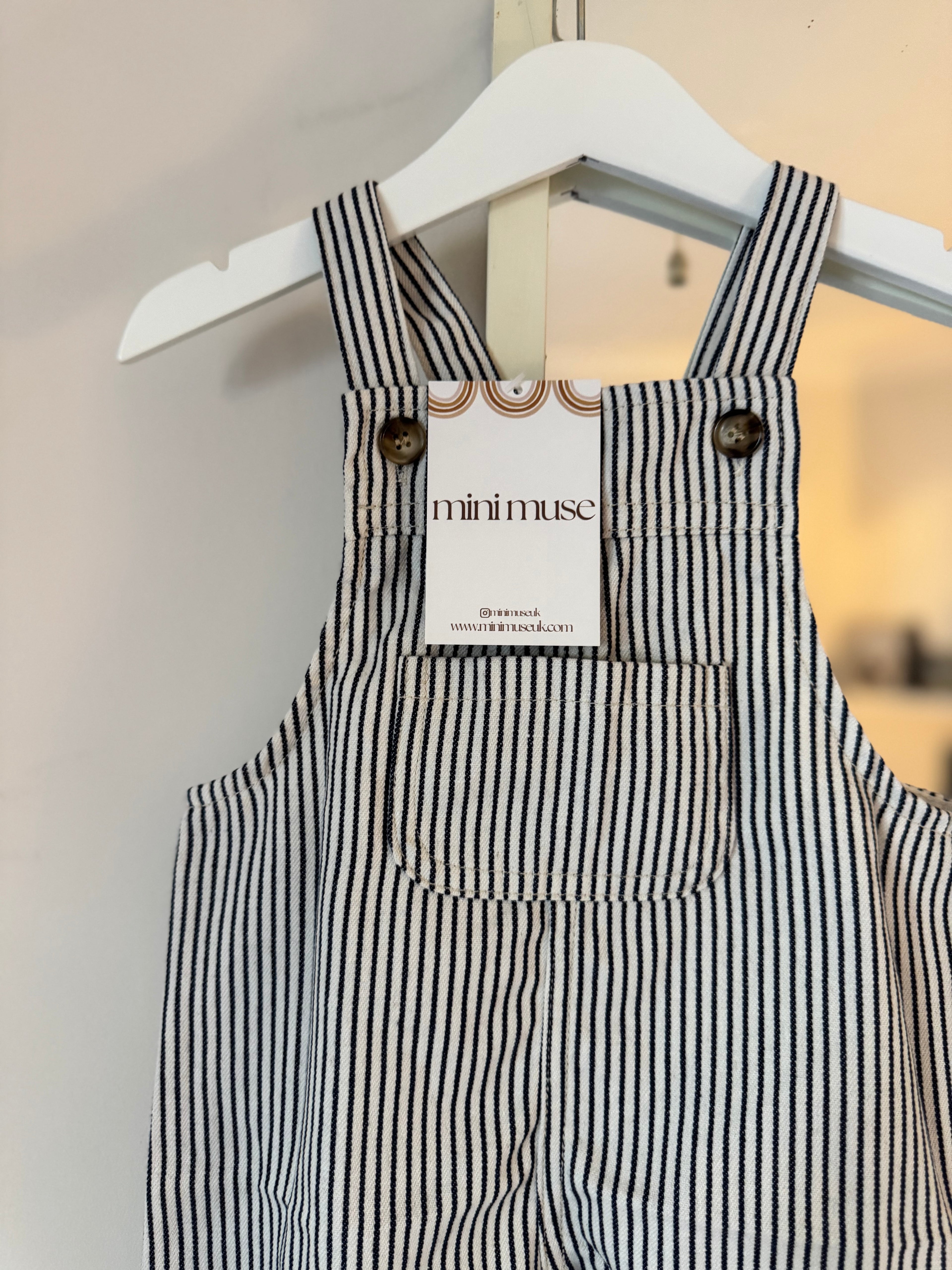 Mini Stripe Dungarees - Monochrome