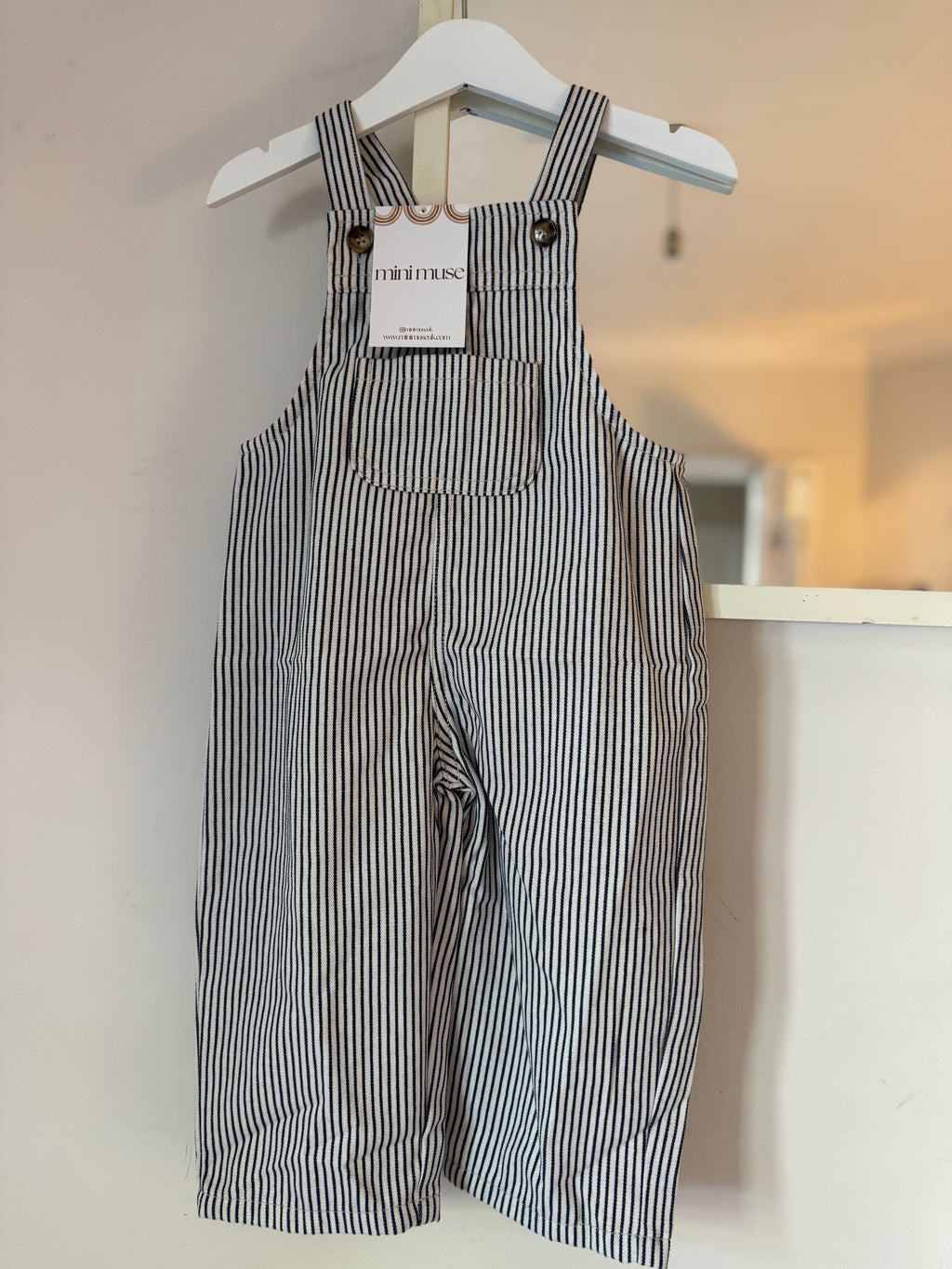 Mini Stripe Dungarees - Monochrome