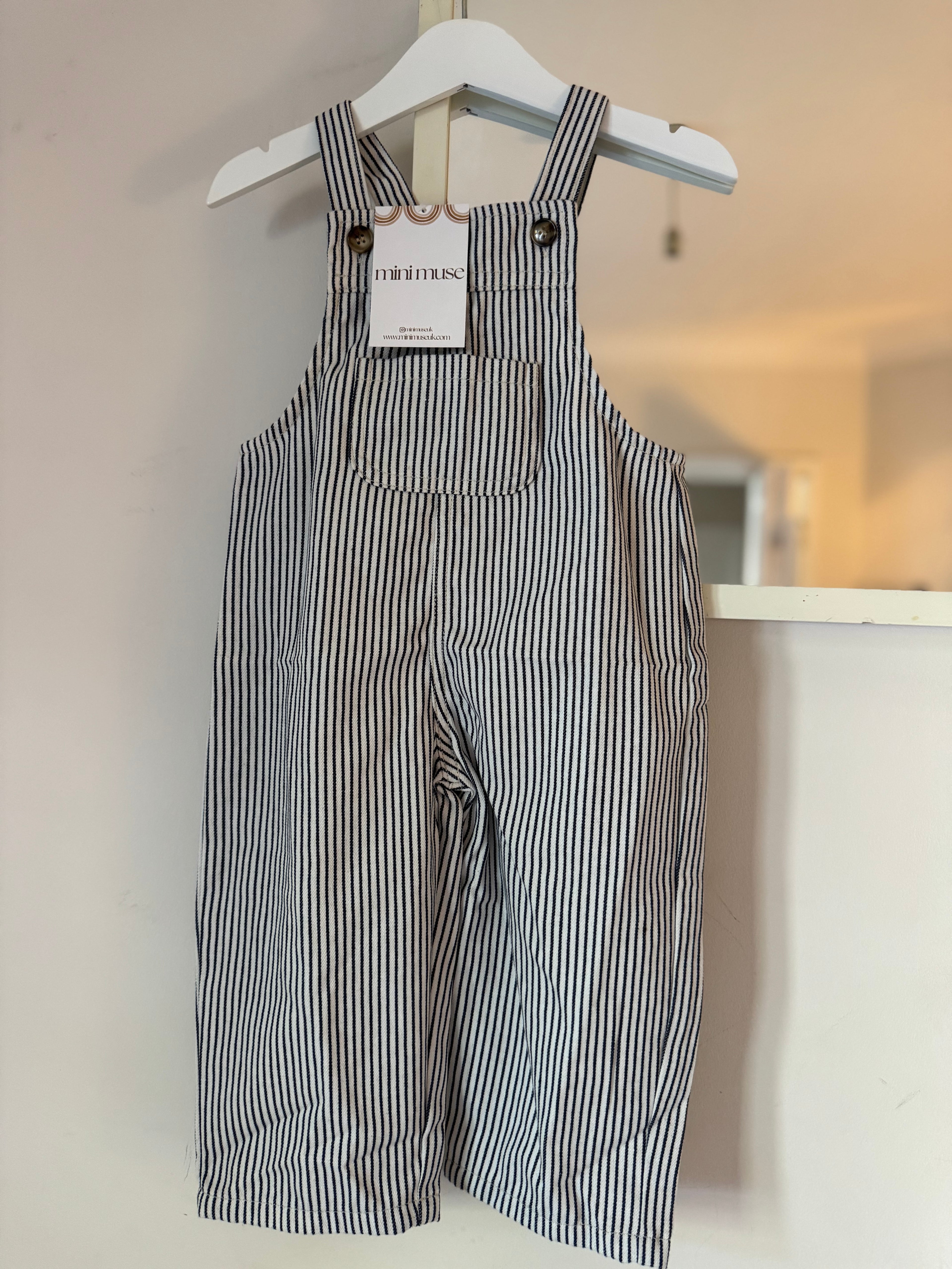 Mini Stripe Dungarees - Monochrome