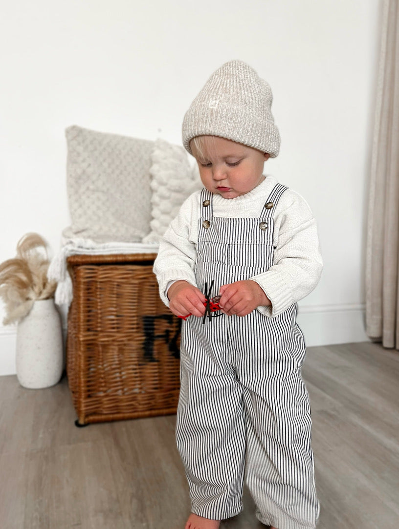 Mini Stripe Dungarees - Monochrome